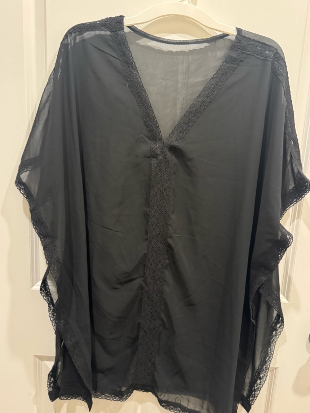 Amazon Black Sheer Lace-Trim Swim Coverup